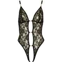 Body ouvert aus schwarzer Spitze mit goldfarbenen Glitzerdetails
