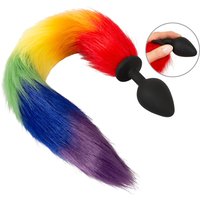 Analplug „fluffy tail“ mit buntem Kunstfell-Schweif