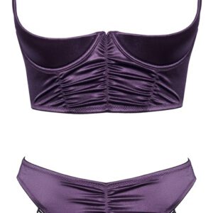 Hebe plus Straps-Slip ouvert aus Stretch-Satin in edlem Lila mit schwarzen Details