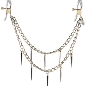 Nippelklammern „Rock Hard Nipple Clamps“, mit stylischer Metallkette voller Spikes, 31 cm