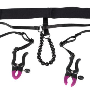 Perlen-String „Pearl String with Silicone Clamps“ mit Vulvalippenklammern