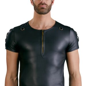 Shirt im schwarzen Mattlook mit kurzem Reißverschluss