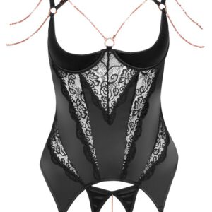 Strapshemd plus String ouvert, edler Mix aus Stretch-Satin und Spitze