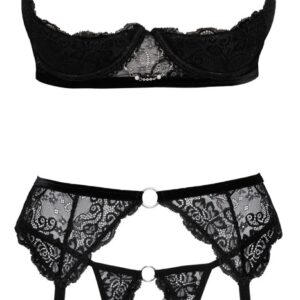 3-teiliges Straps-Set aus feiner Spitze mit Schmuckdetails