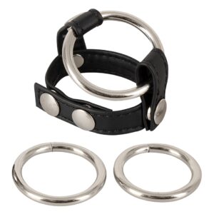 4-teiliges Set „Riemen" plus 3 Penisringe, Hodenriemen verstellbar