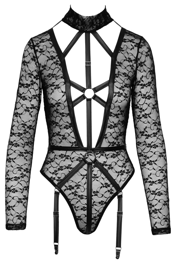 Body aus Spitze mit Mattlook-Riemendetails, Strapse abnehmbar