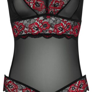Body ouvert aus 2-farbiger Floral-Spitze und Powernet