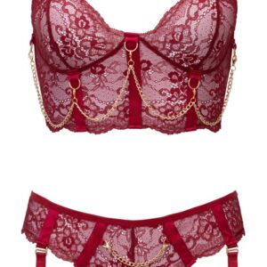 Dessous-Set aus dunkelroter Spitze