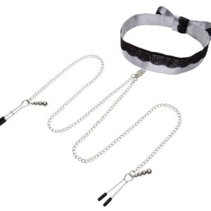 Halsband mit Nippelklemmen „Play Nice Satin Collar & Nipple Clamps“