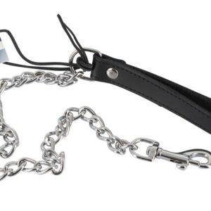Leine mit Metallkette, Leder-Halteschlaufe und Karabiner