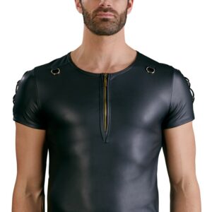 Shirt im schwarzen Mattlook mit kurzem Reißverschluss