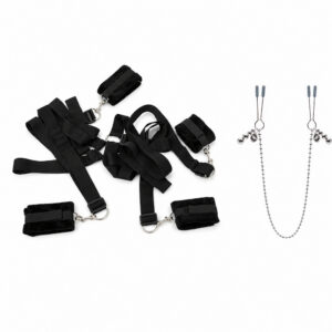 Stay Right There – Bed Bondage Set mit Bettfesseln & Nippelklammern